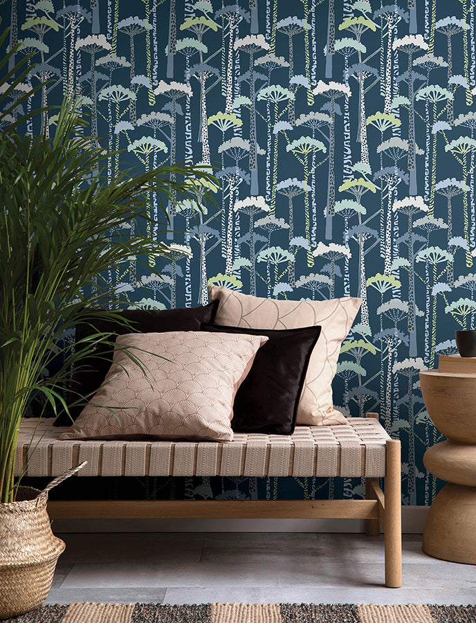 Unify Indigo Forest Wallpaper - Brewster Wallcovering