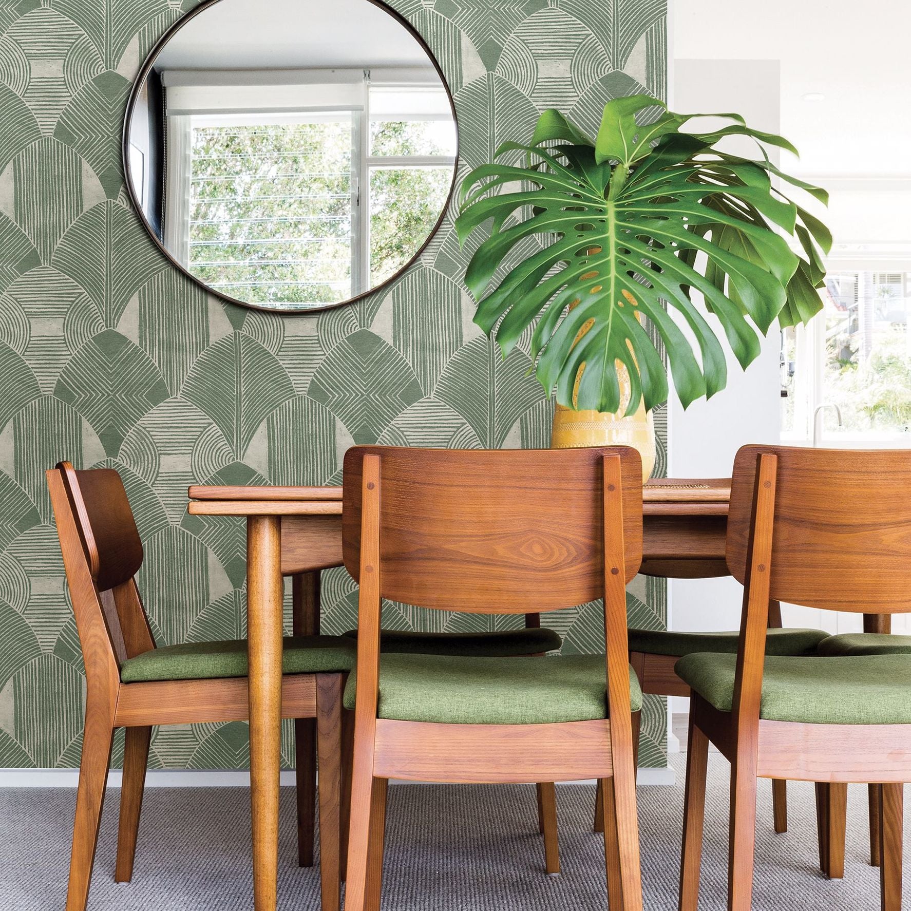 Westport Green Geometric Wallpaper- Scott Living - Brewster Wallcovering