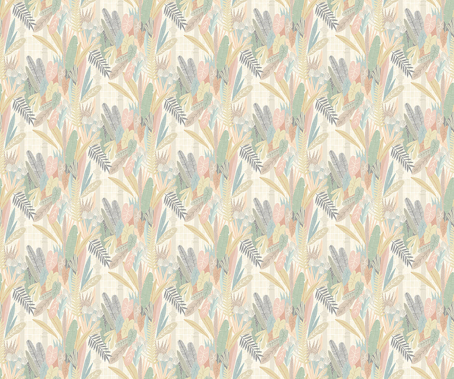 Glasshouse Pastel Tropical Damask Wallpaper - Brewster Wallcovering