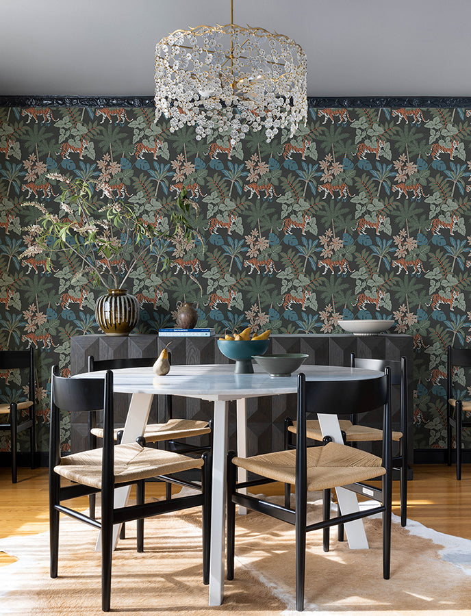 Caspian Grey Jungle Prowl Wallpaper - Brewster Wallcovering