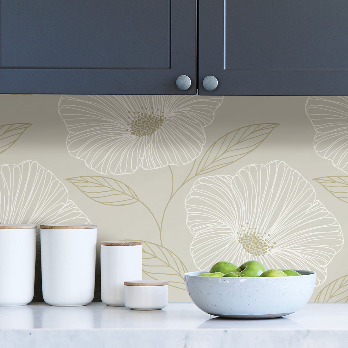 Dove Floweret Peel and Stick Wallpaper - Brewster Wallcovering