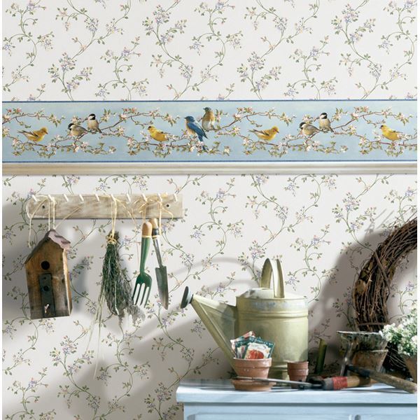 Louise Blue Songbird Portrait Border - Brewster Wallcovering