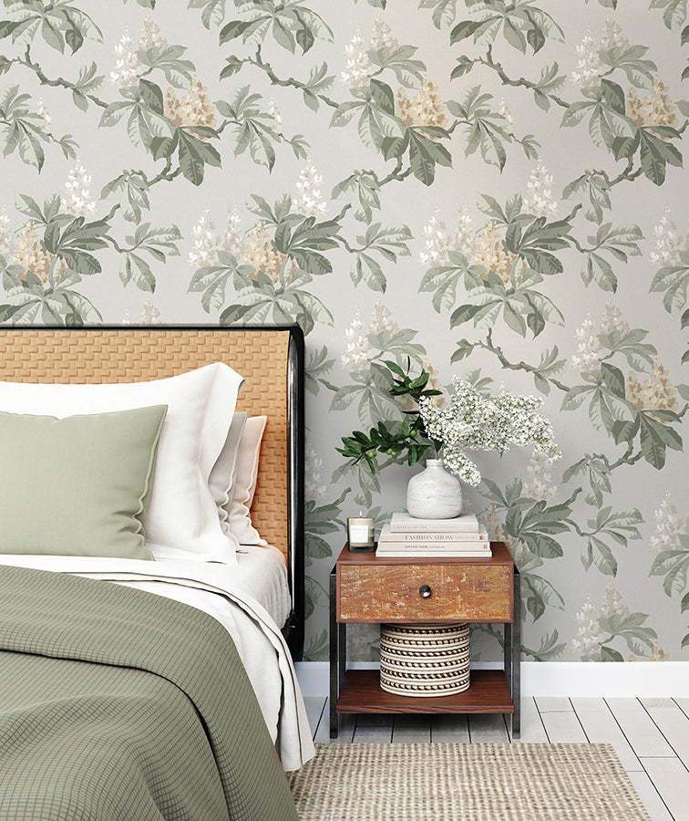 Chestnut Grey Floral Wallpaper - Brewster Wallcovering