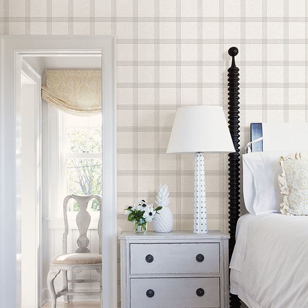 Twain Dove Plaid Wallpaper - Brewster Wallcovering