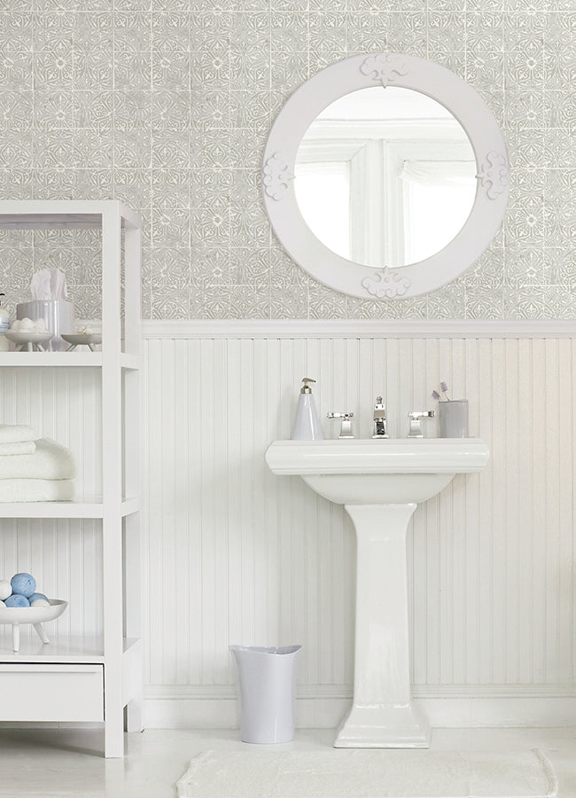 Grey Provincial Tile Peel and Stick Wallpaper - Brewster Wallcovering