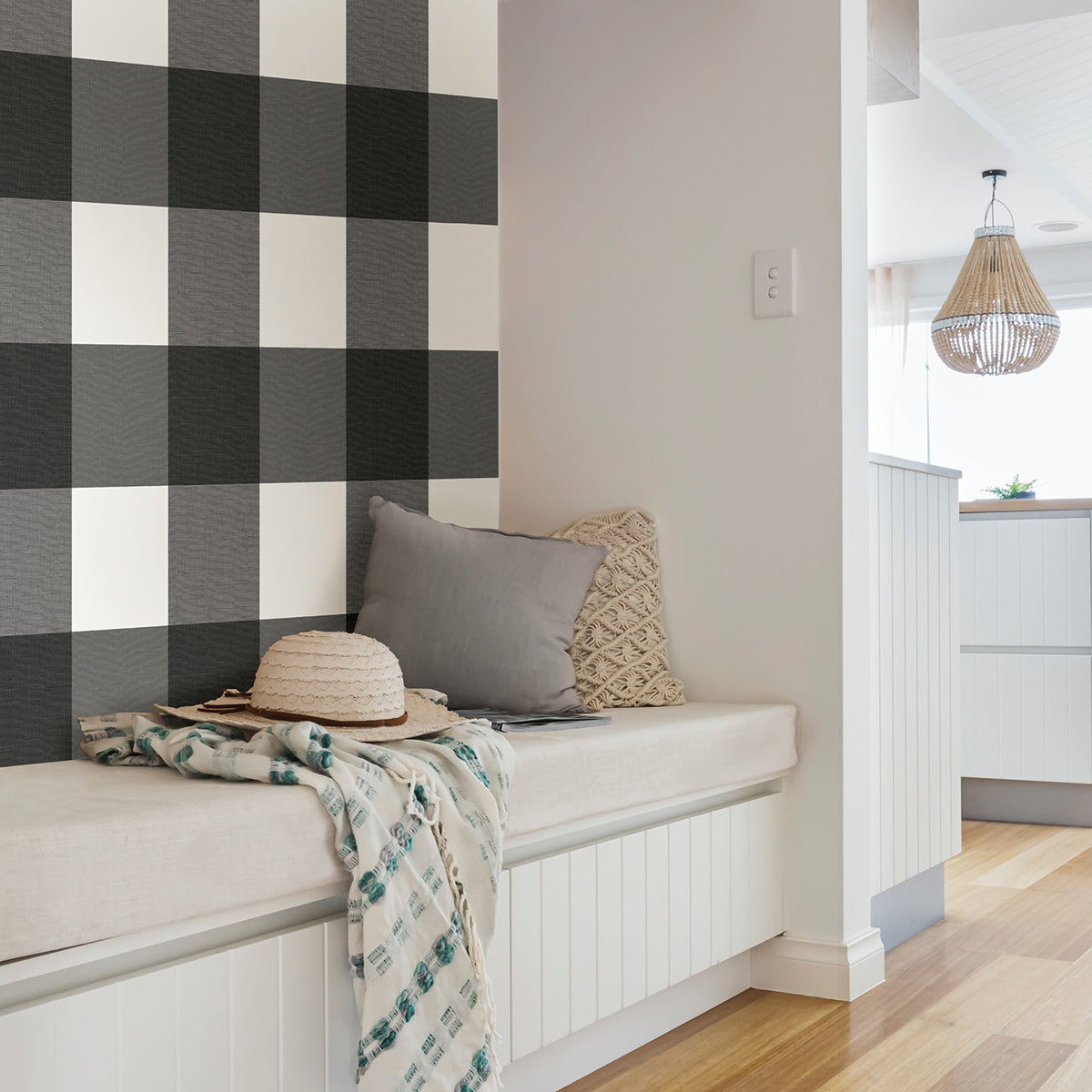 Charcoal Farmhouse Plaid Peel and Stick Wallpaper - Brewster Wallcovering