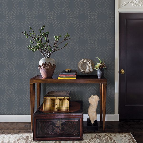 Relativity Charcoal Geometric Wallpaper - Brewster Wallcovering