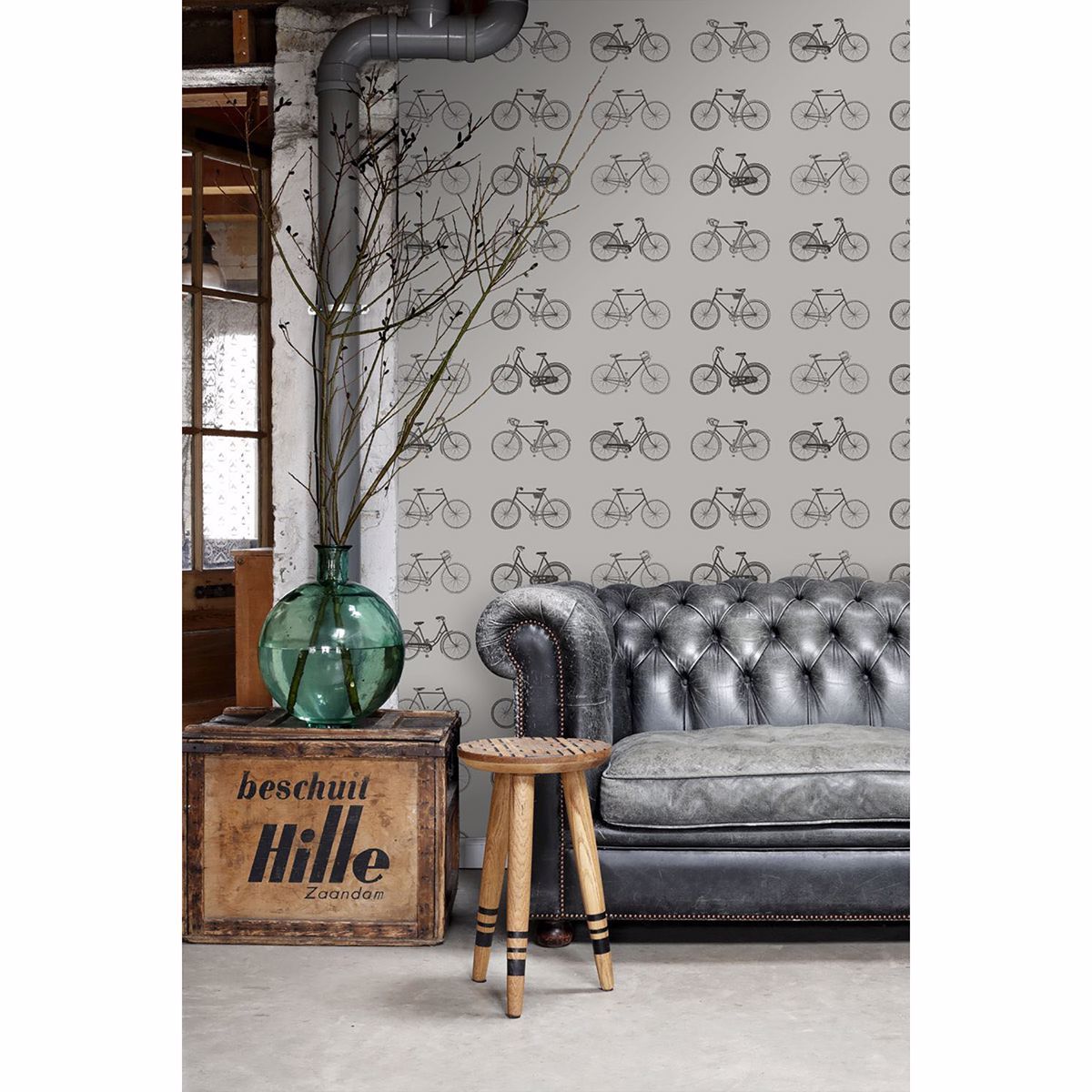 Turnblad Grey Bicycle Wallpaper - Brewster Wallcovering