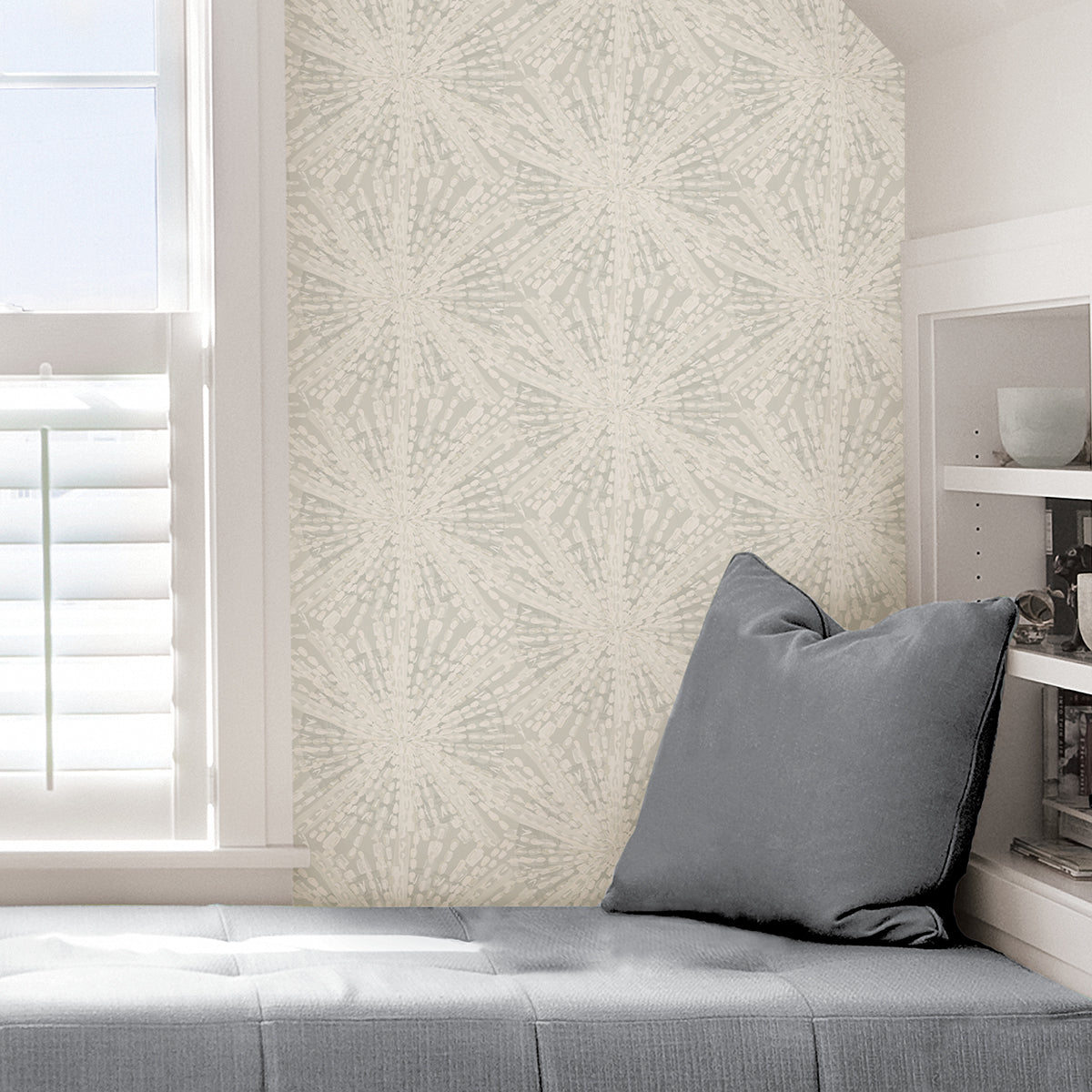 Silver Sunburst Peel and Stick Wallpaper - Brewster Wallcovering