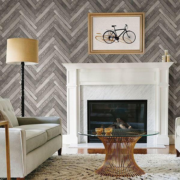 Altadena Grey Diagonal Wood Wallpaper - Brewster Wallcovering