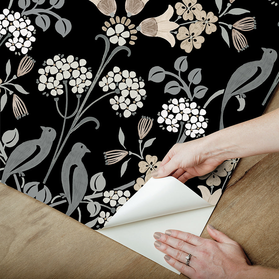 Black & Neutral Meadow Song Peel and Stick Wallpaper - Brewster Wallcovering