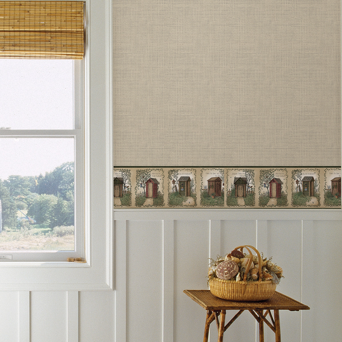 Fisher Sage Outhouses Border - Brewster Wallcovering