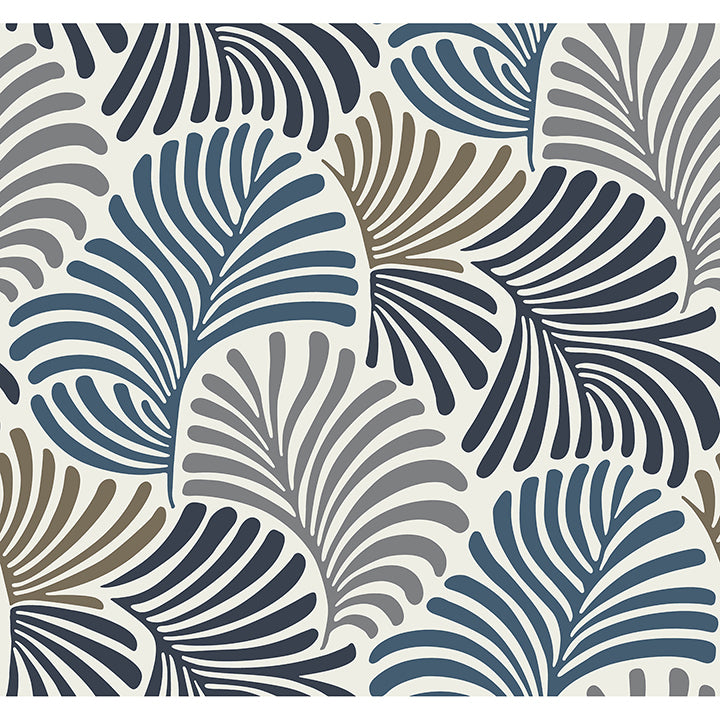 Picture of Trousdale Dark Blue Fanning Flora Wallpaper by Scott Living