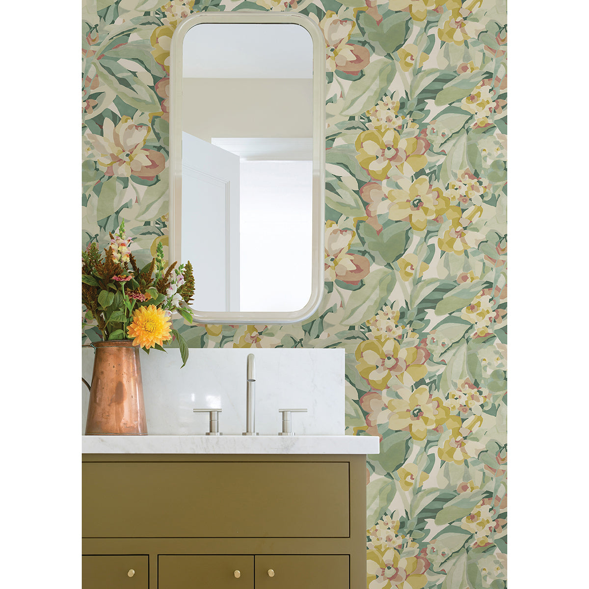 Yellow Belles Fleurs Peel and Stick Wallpaper - Brewster Wallcovering