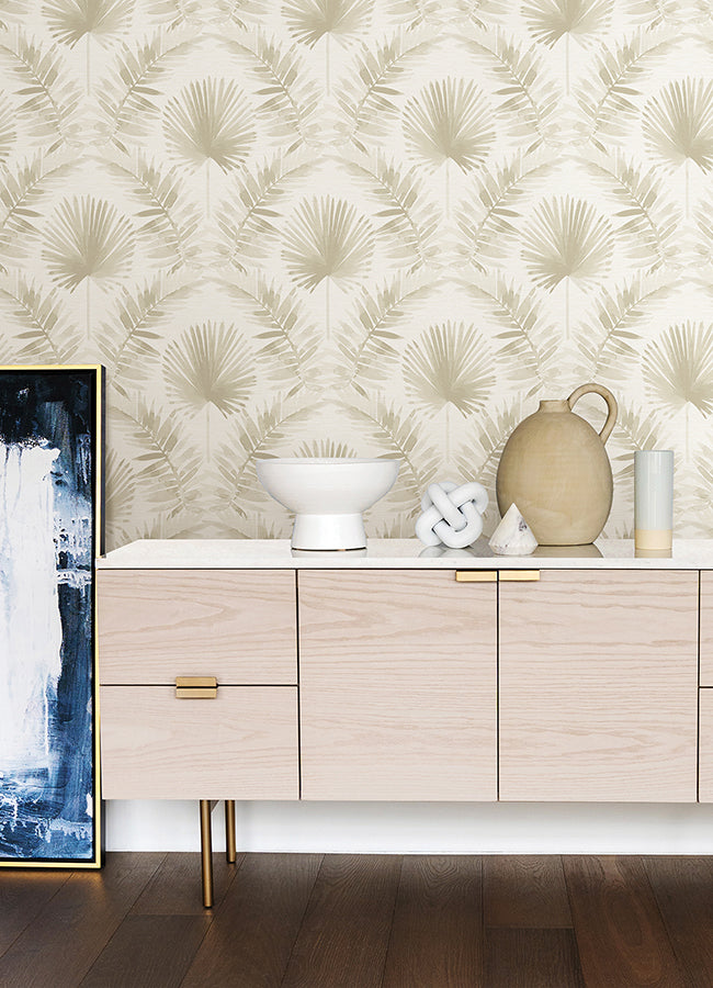 Calla Taupe Painted Palm Wallpaper - Brewster Wallcovering