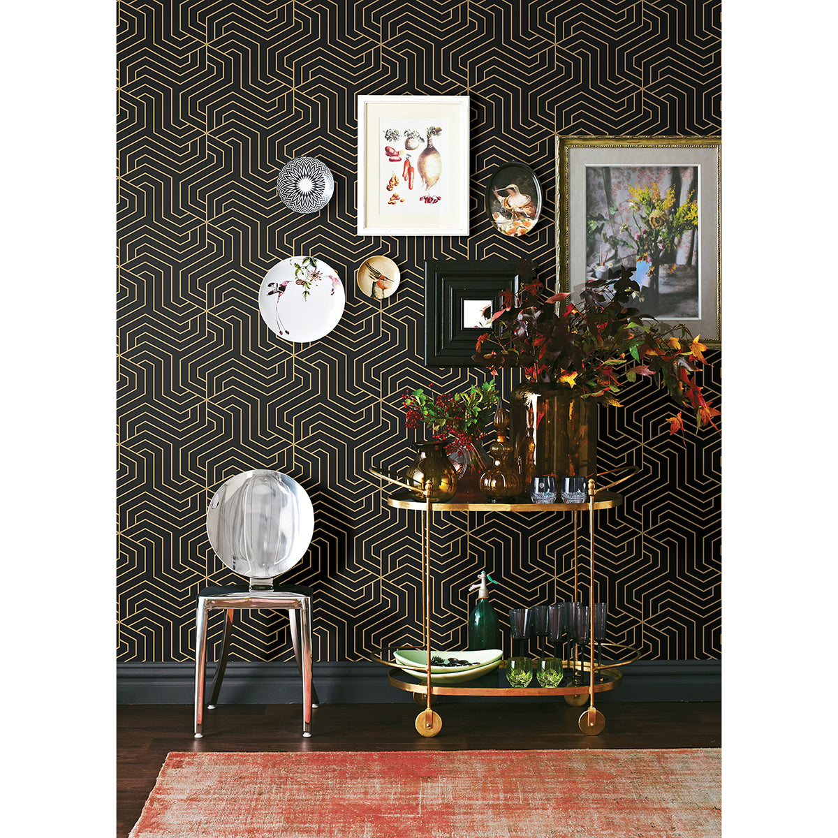 Black Ramsey Geometric Peel and Stick Wallpaper - Brewster Wallcovering