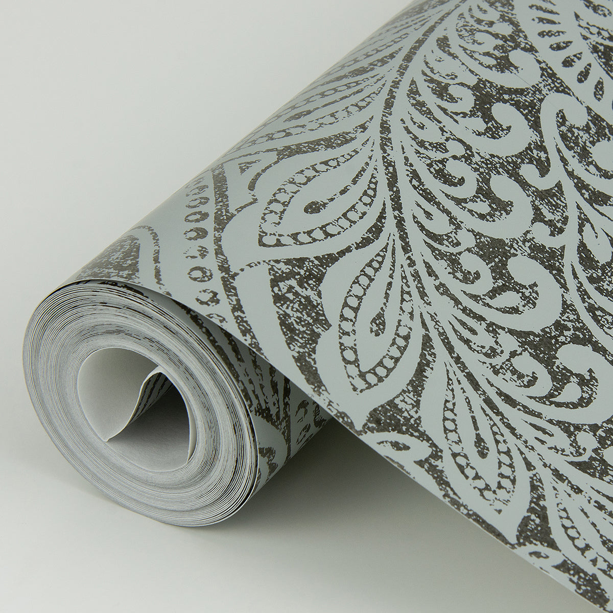 Artemis Pewter Floral Damask Wallpaper - Brewster Wallcovering