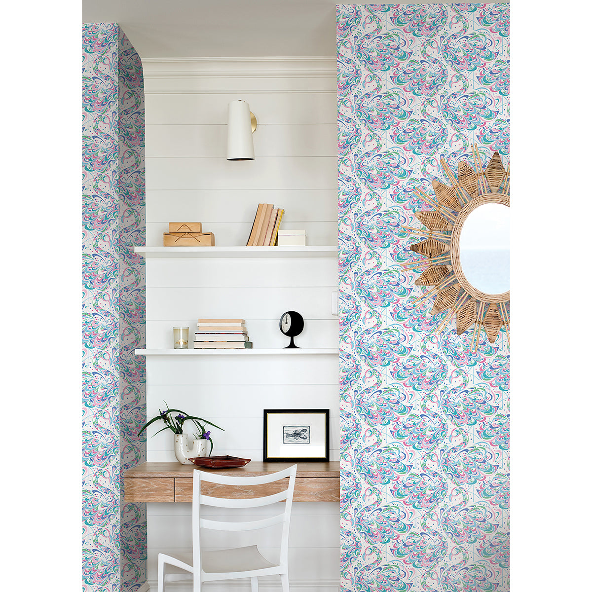 Fuschia Aqua Flamingo Peel and Stick Wallpaper - Brewster Wallcovering