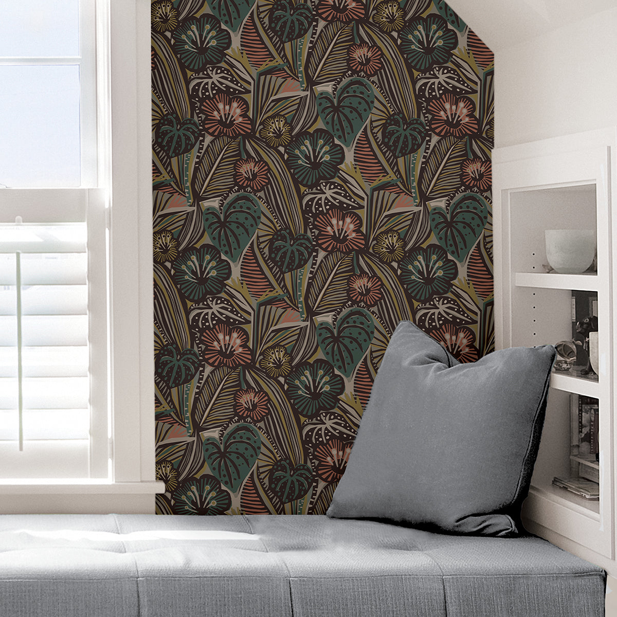 Coral Teal Lotusland Peel and Stick Wallpaper - Brewster Wallcovering