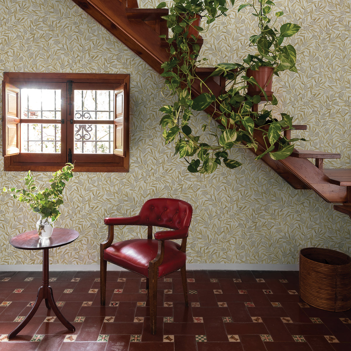 Zulma Gold Decorative Botanical Wallpaper - Brewster Wallcovering