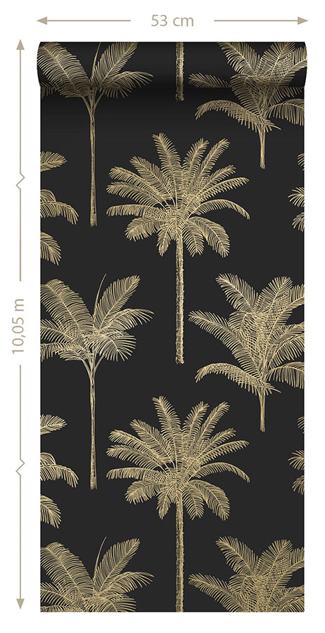 Taj Black Palm Trees Wallpaper - Brewster Wallcovering