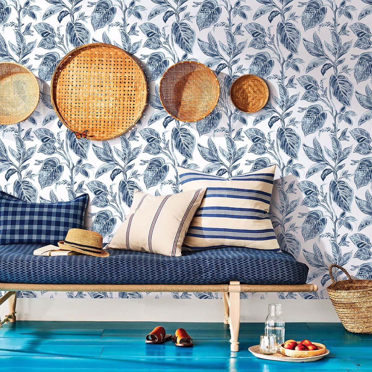 Mangrove Blue Botanical Wallpaper - Brewster Wallcovering