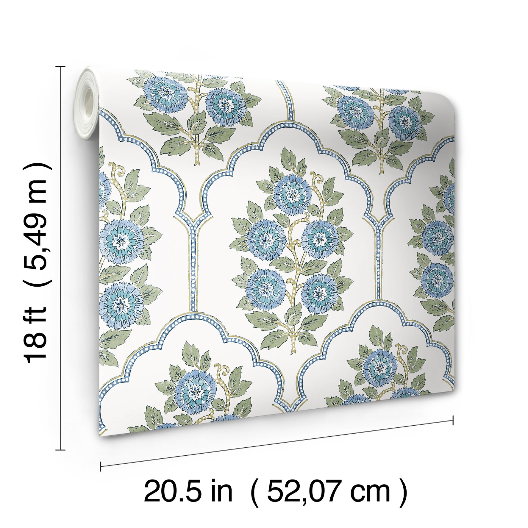 Floral Bazaar Green and Blue Peel and Stick Wallpaper - Brewster Wallcovering