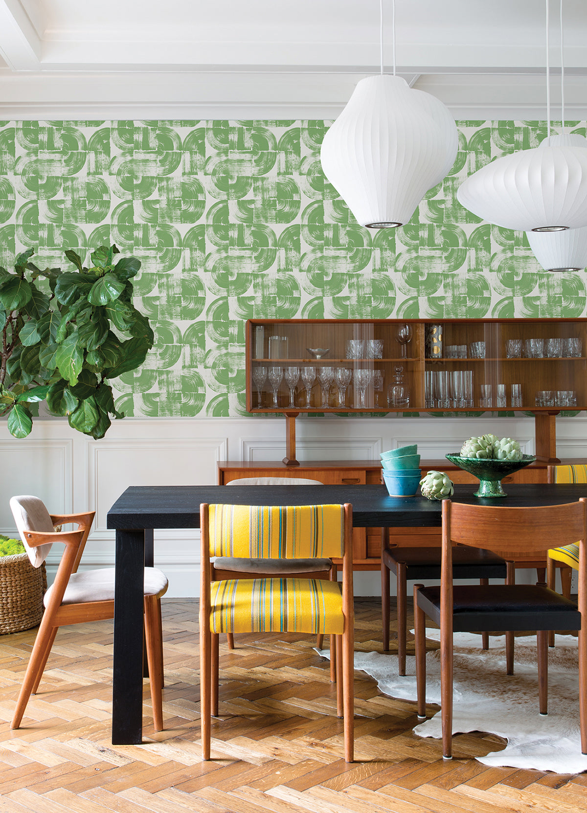 Giulietta Green Painterly Geometric Wallpaper - Brewster Wallcovering