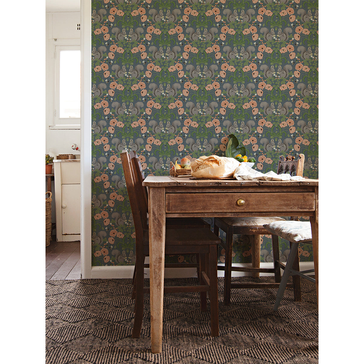 Kurre Blue Woodland Damask Wallpaper - Brewster Wallcovering