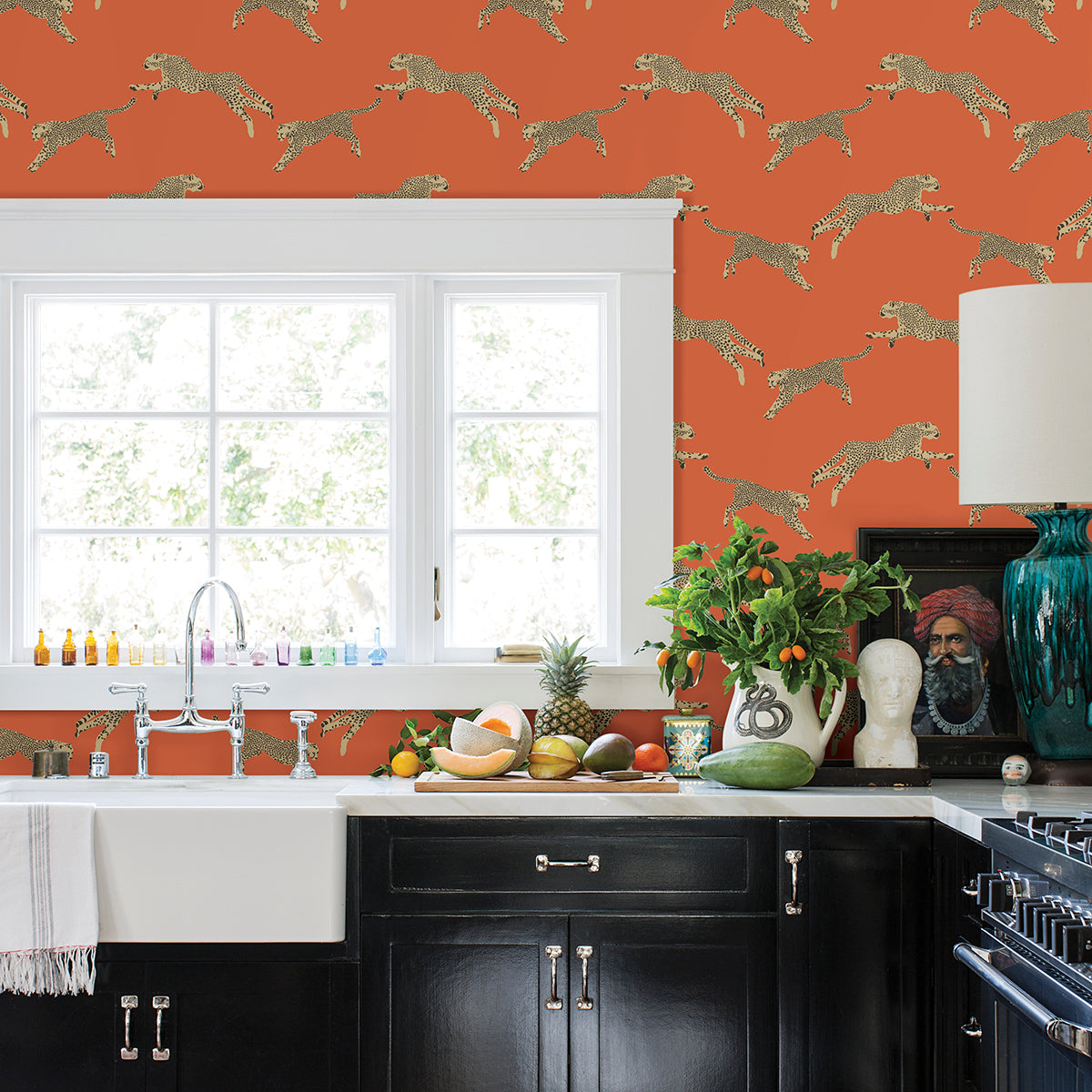 Clementine Leaping Cheetah Peel and Stick Wallpaper - Brewster Wallcovering