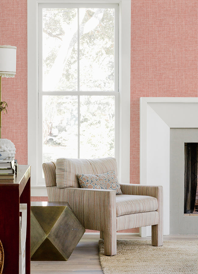 Emerson Coral Linen Wallpaper - Brewster Wallcovering