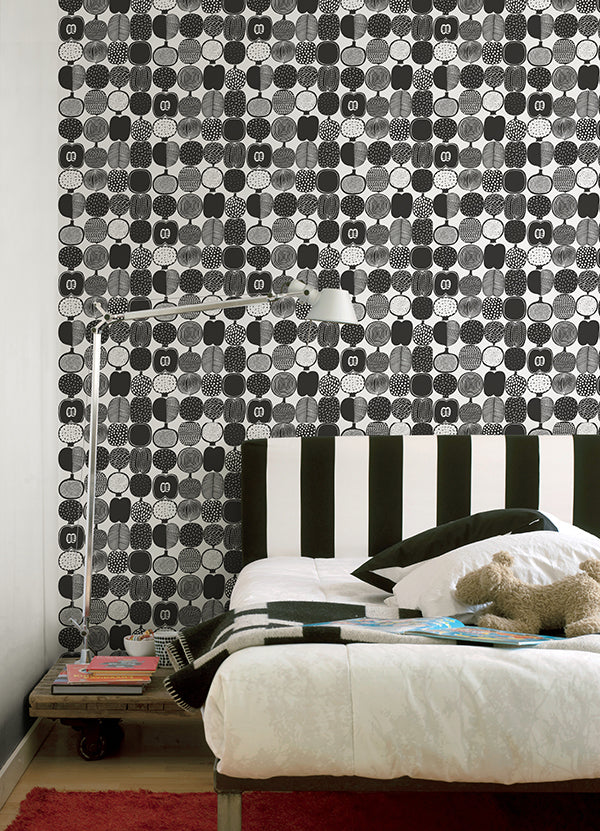 Black and White Kompotti Peel and Stick Wallpaper - Brewster Wallcovering