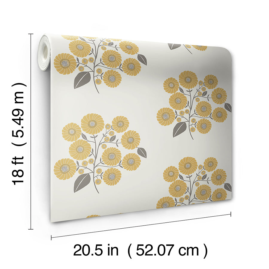 Mustard Grey StrawFlower Peel and Stick Wallpaper - Brewster Wallcovering