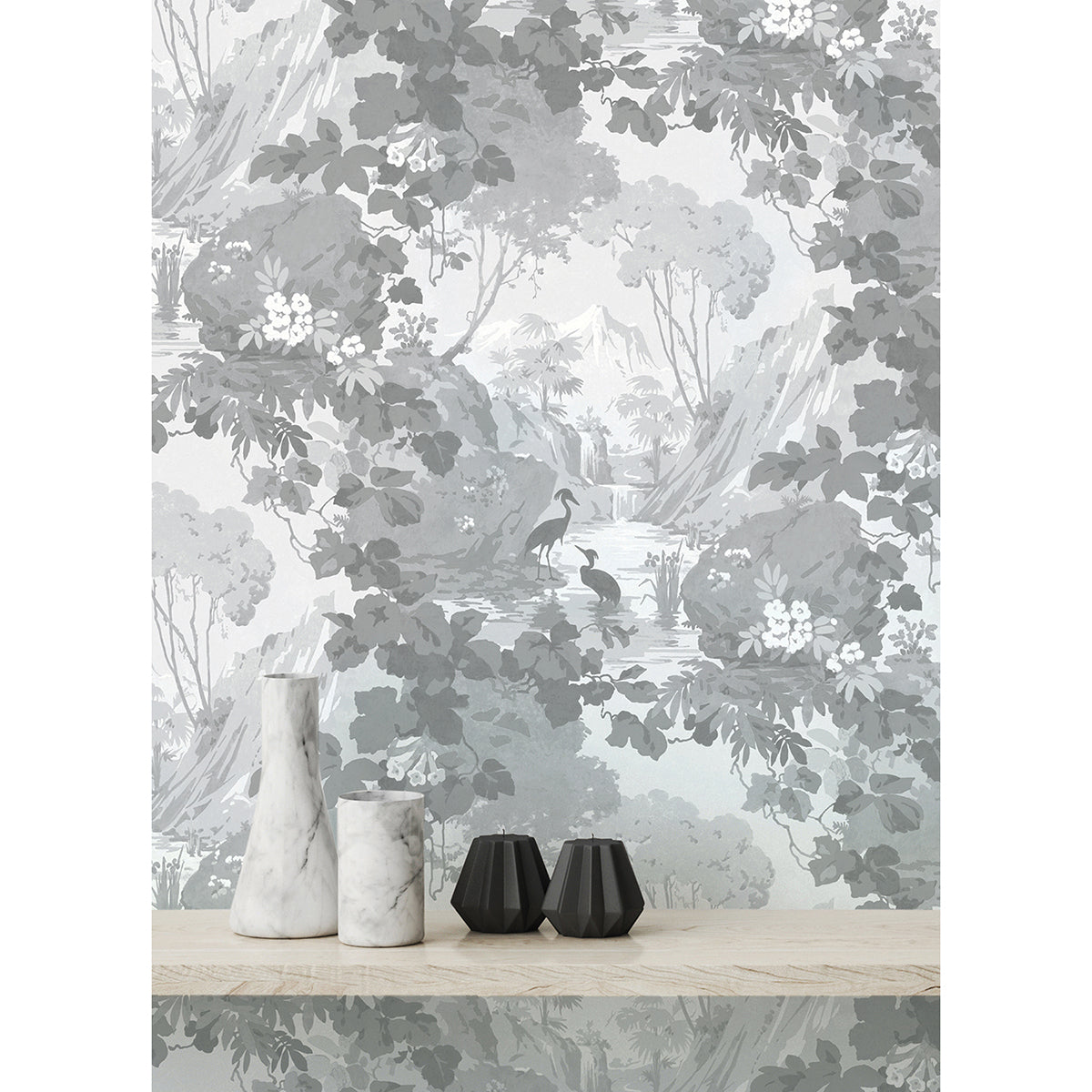 Eden Grey Crane Lagoon Wallpaper - Brewster Wallcovering