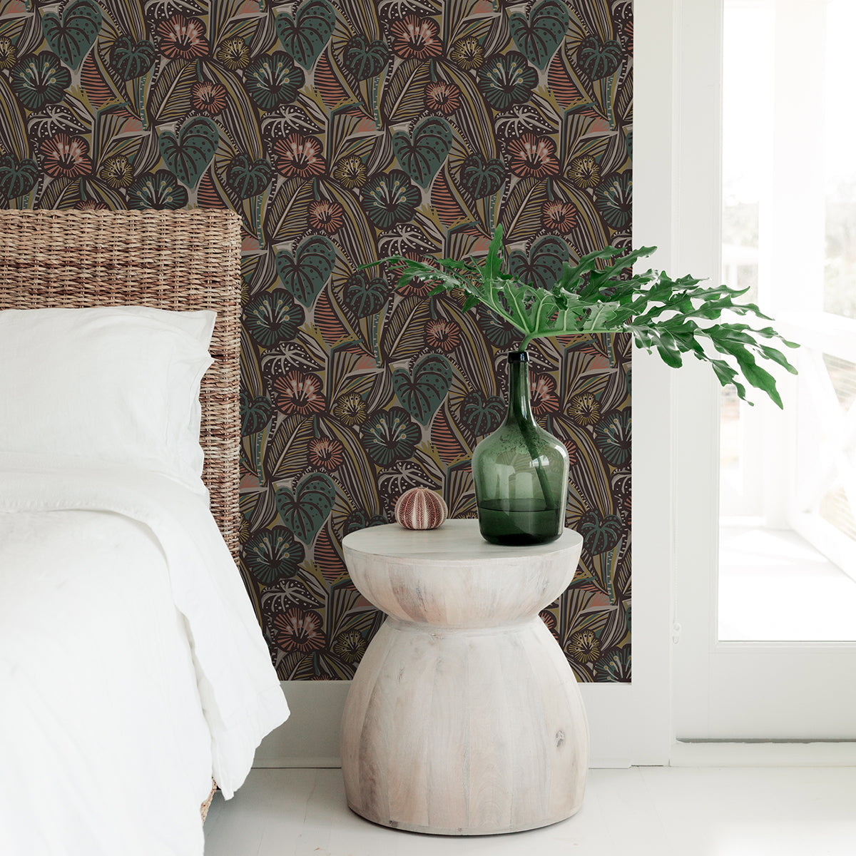 Coral Teal Lotusland Peel and Stick Wallpaper - Brewster Wallcovering