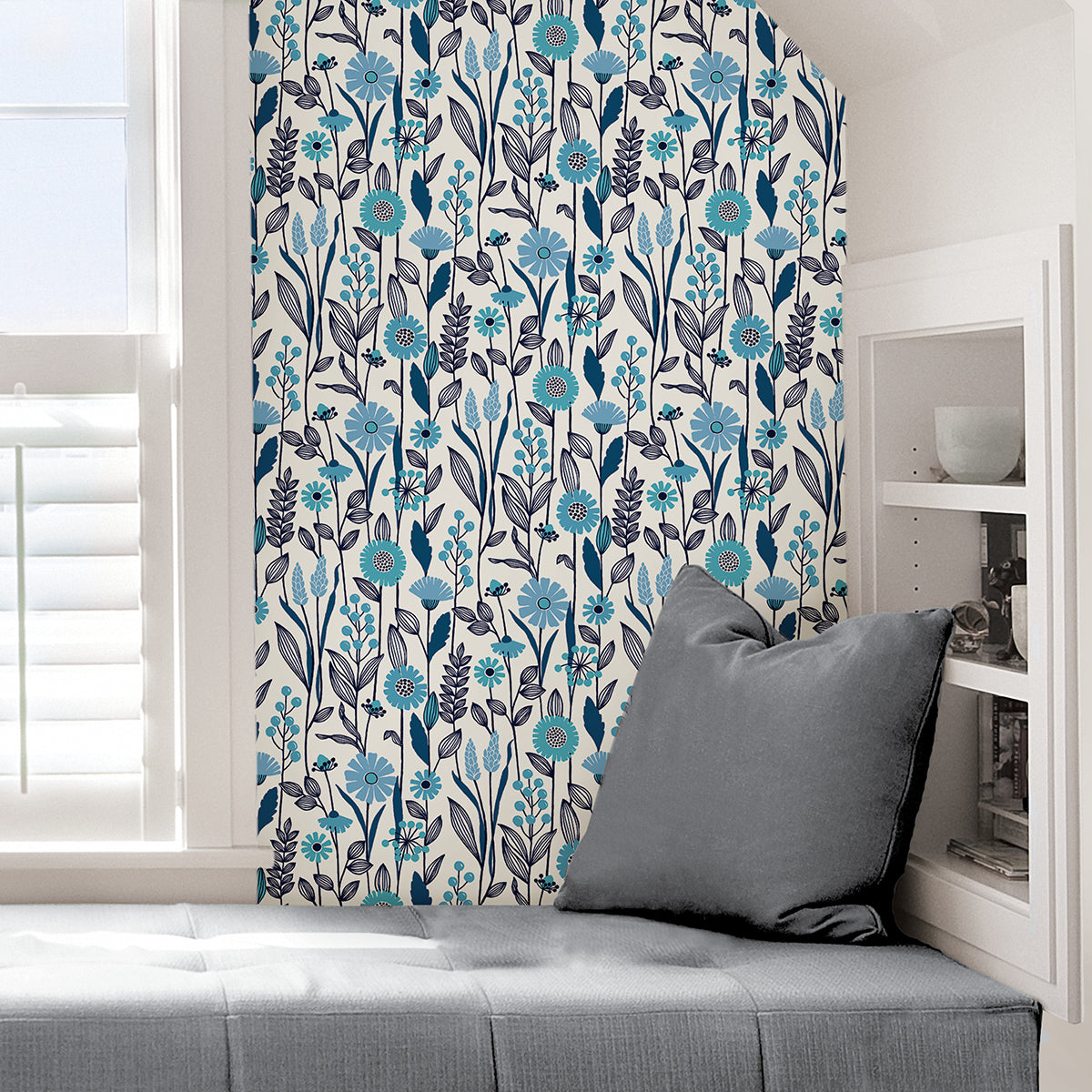 Blue Jane Peel and Stick Wallpaper - Brewster Wallcovering