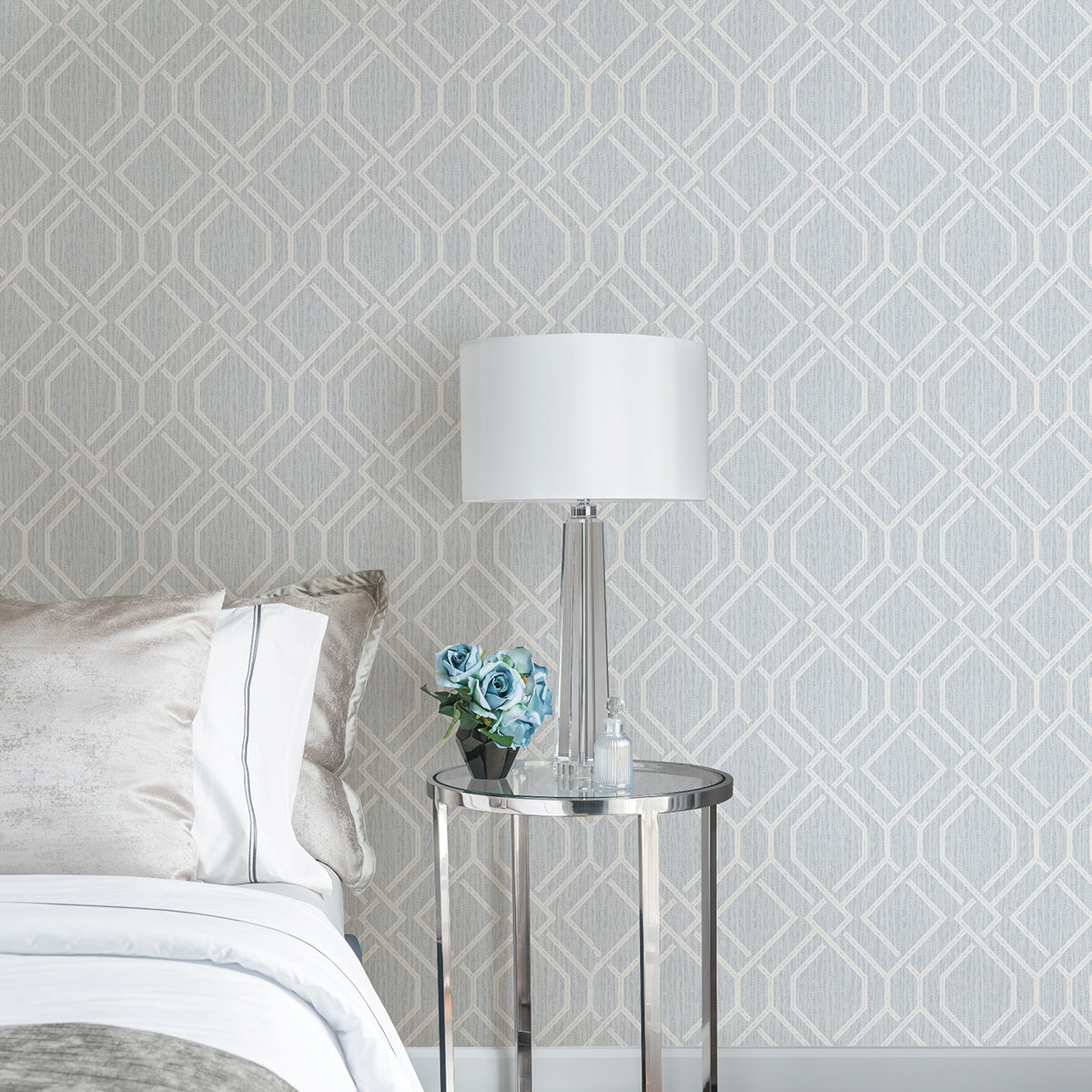 Picture of Frege Light Blue Trellis Wallpaper