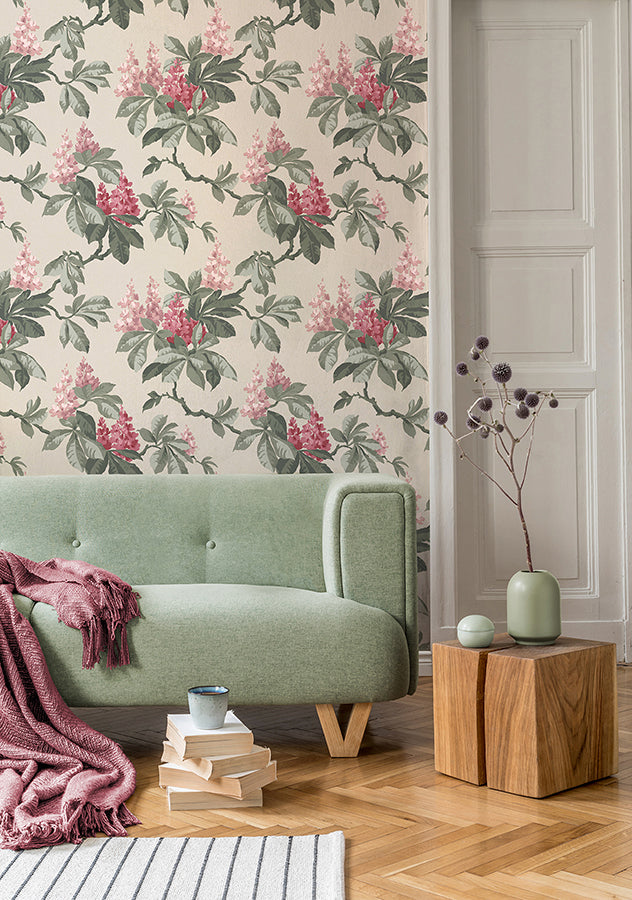 Chestnut Pink Floral Wallpaper - Brewster Wallcovering