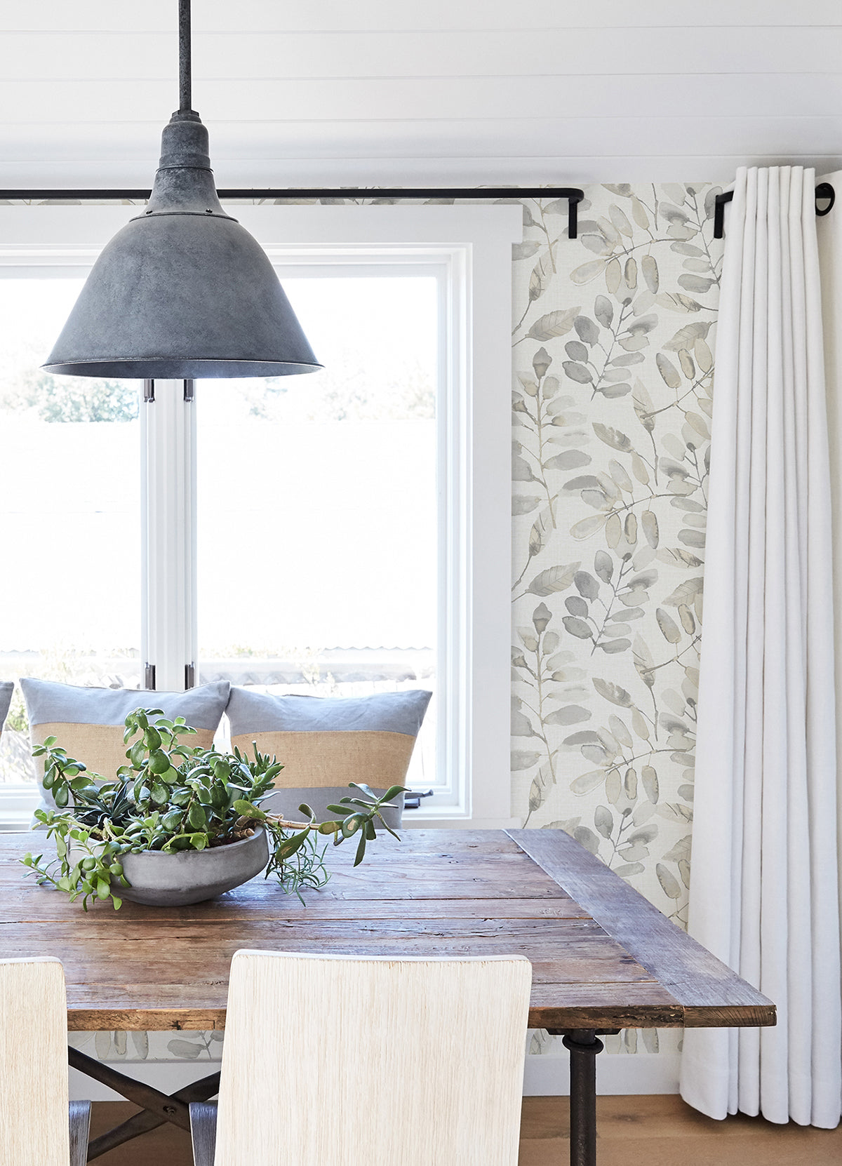 Pinnate Taupe Leaves Wallpaper - Brewster Wallcovering