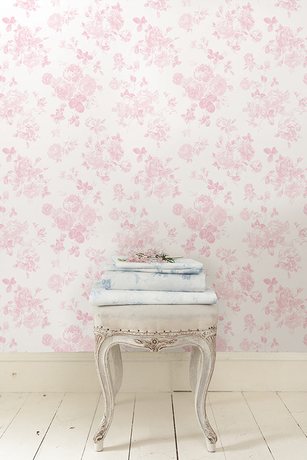 Faded Primrose Everblooming Rosettes Peel and Stick Wallpaper - Brewster Wallcovering