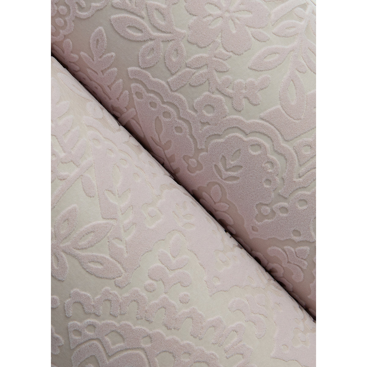 Maris Pink Flock Damask Wallpaper - Brewster Wallcovering