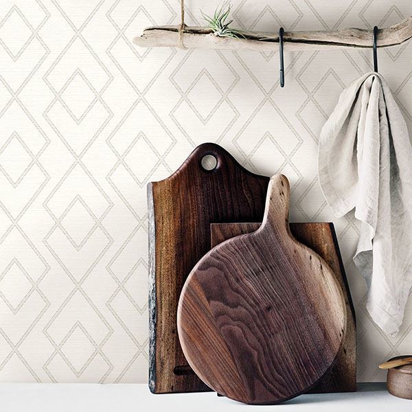 Blaze White Trellis Wallpaper - Brewster Wallcovering