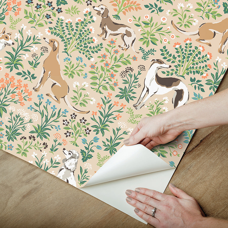 Must Love Dogs Tan Peel and Stick Wallpaper - Brewster Wallcovering