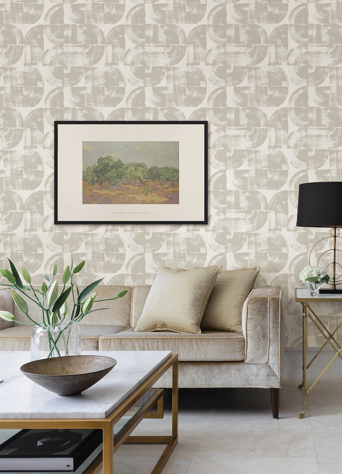 Giulietta Light Grey Painterly Geometric Wallpaper - Brewster Wallcovering