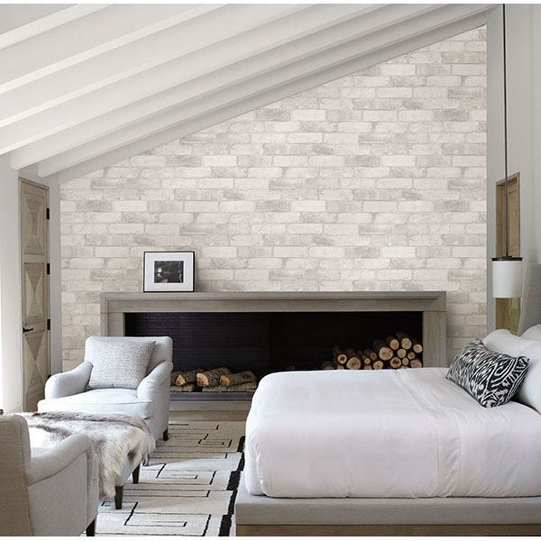 Bushwick Off-White Reclaimed Bricks Wallpaper - Brewster Wallcovering