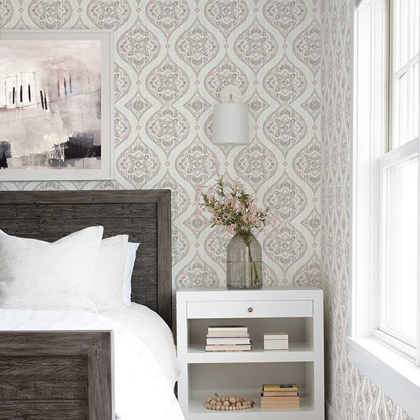 Adele Rose Damask Wallpaper - Brewster Wallcovering