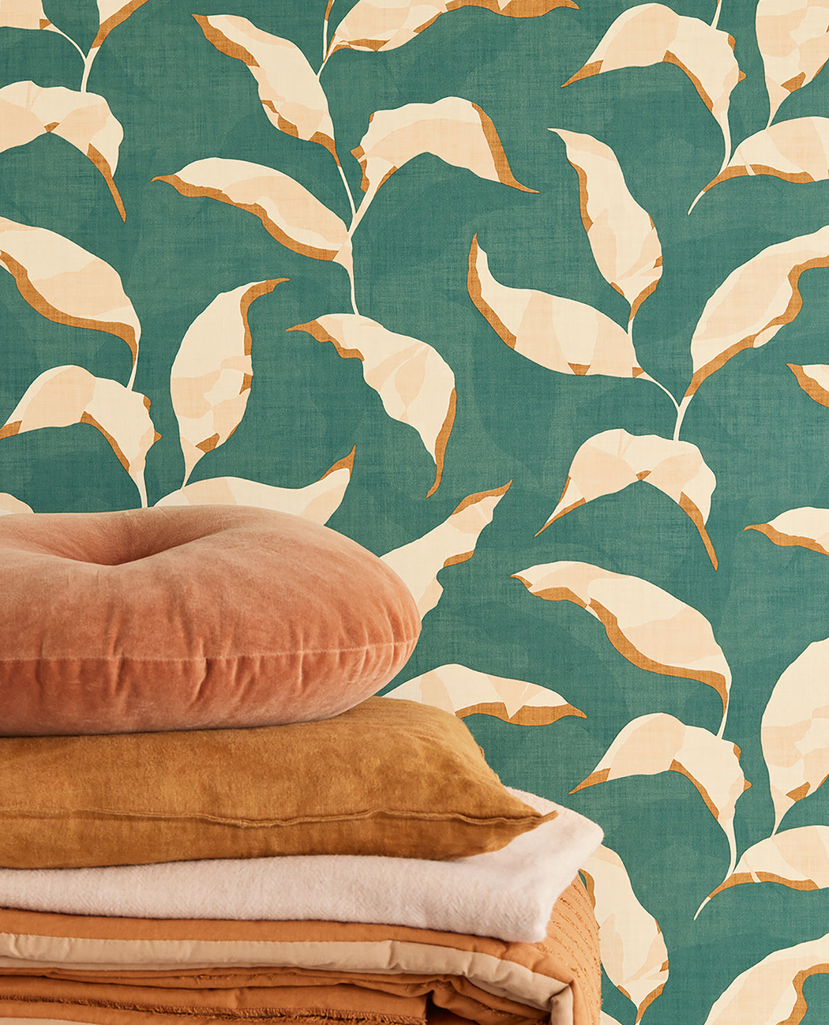 Callista Teal Leaves Wallpaper - Brewster Wallcovering