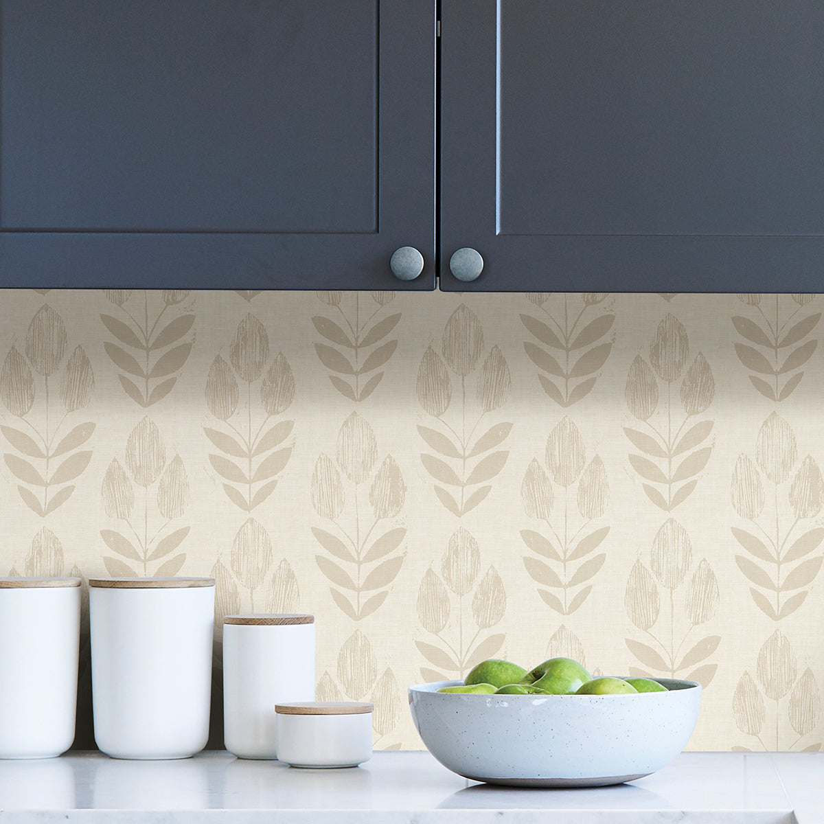 Cream Folk Tulip Peel and Stick Wallpaper - Brewster Wallcovering