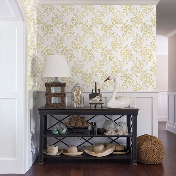 Arabesque Mustard Floral Trail Wallpaper - Brewster Wallcovering