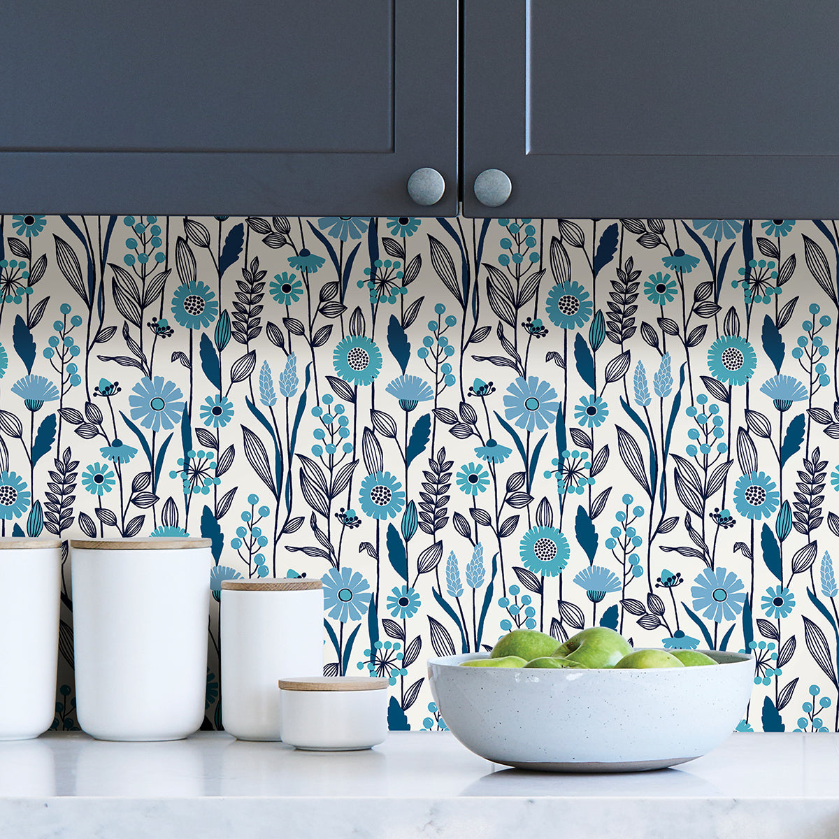 Blue Jane Peel and Stick Wallpaper - Brewster Wallcovering